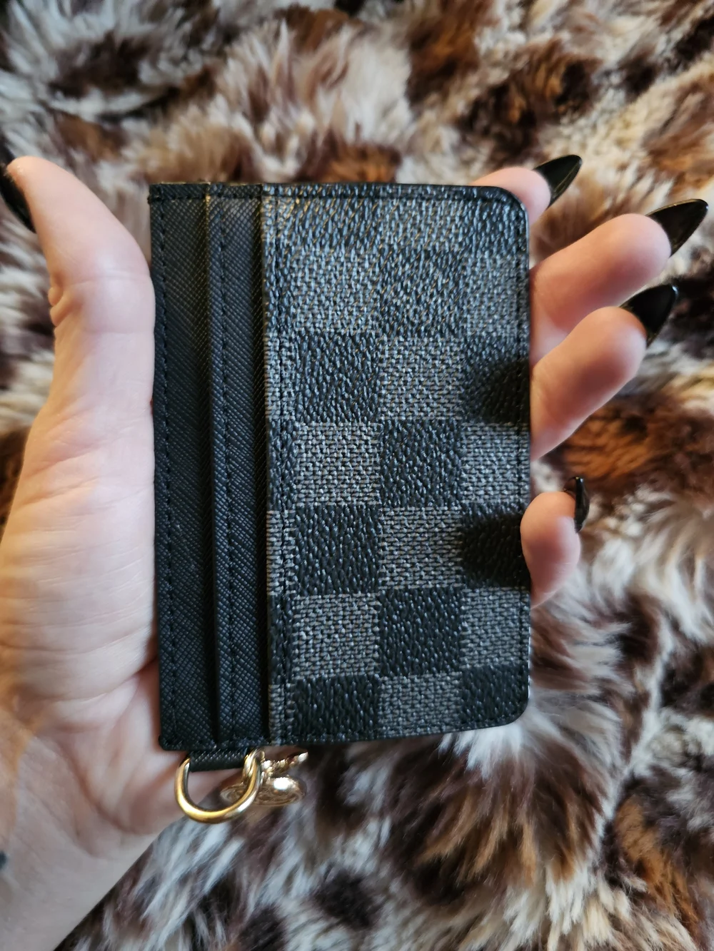 Louis Vuitton Black Damier Card & Key Holder with Gold Charm